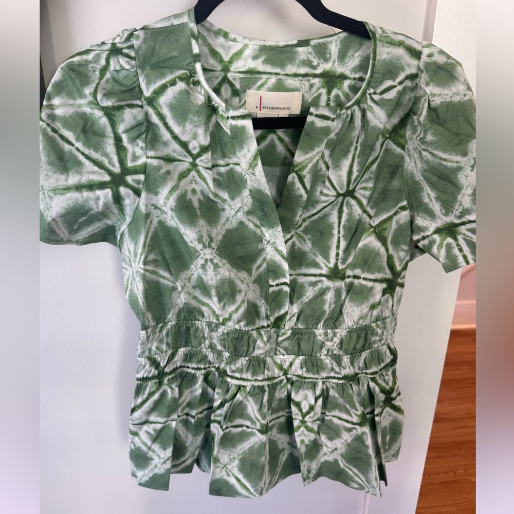 Anthropologie Green Tie-Dye Women's Top